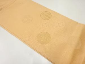 丸文に草花模様織出し袋帯